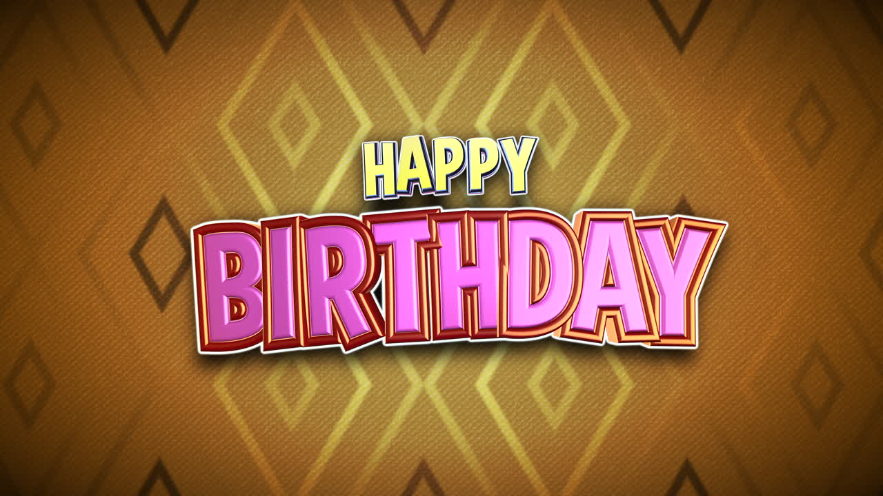 texto de feliz cumpleaños con patrón de diamantes dorados sobre textura naranja