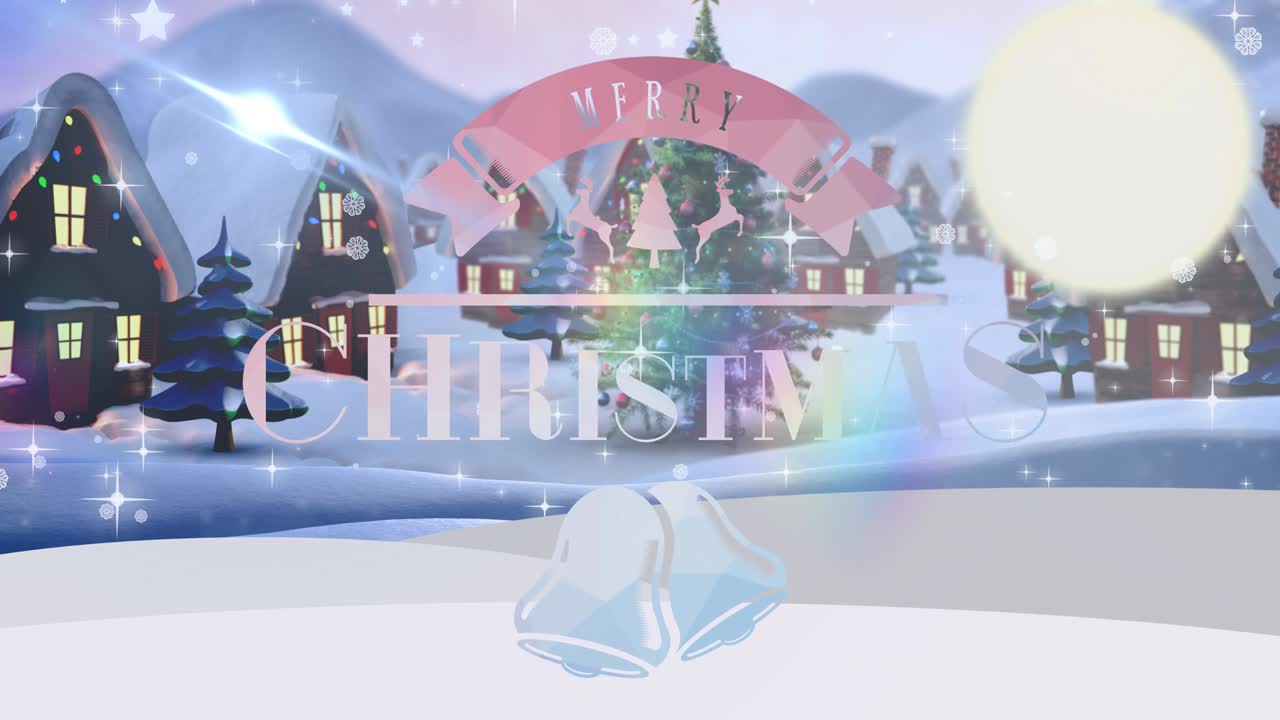 겨울 풍경 위에 메리 크리스마스 텍스트의 애니메이션