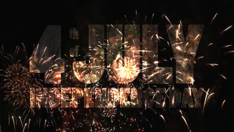 translucent text with grunge texture - 4 th of july independence day - on colorful holiday fireworks background. 4k video of high quality 16x9. prores 422 hq.