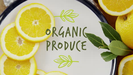 animation of organic produce text over oranges