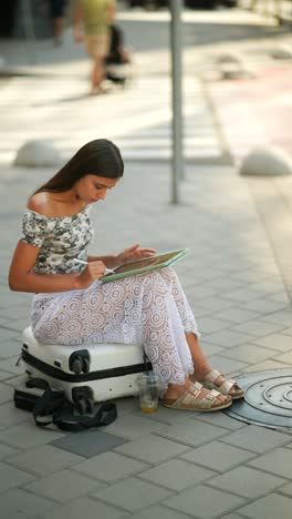 young woman drawing outdoors