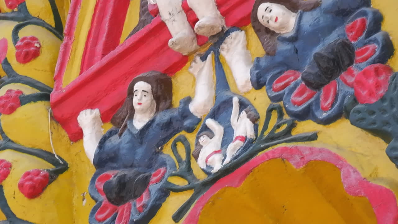 Whimsical plaster figures adorn fa&ccedil;ade of Mayan Church in Guatemala