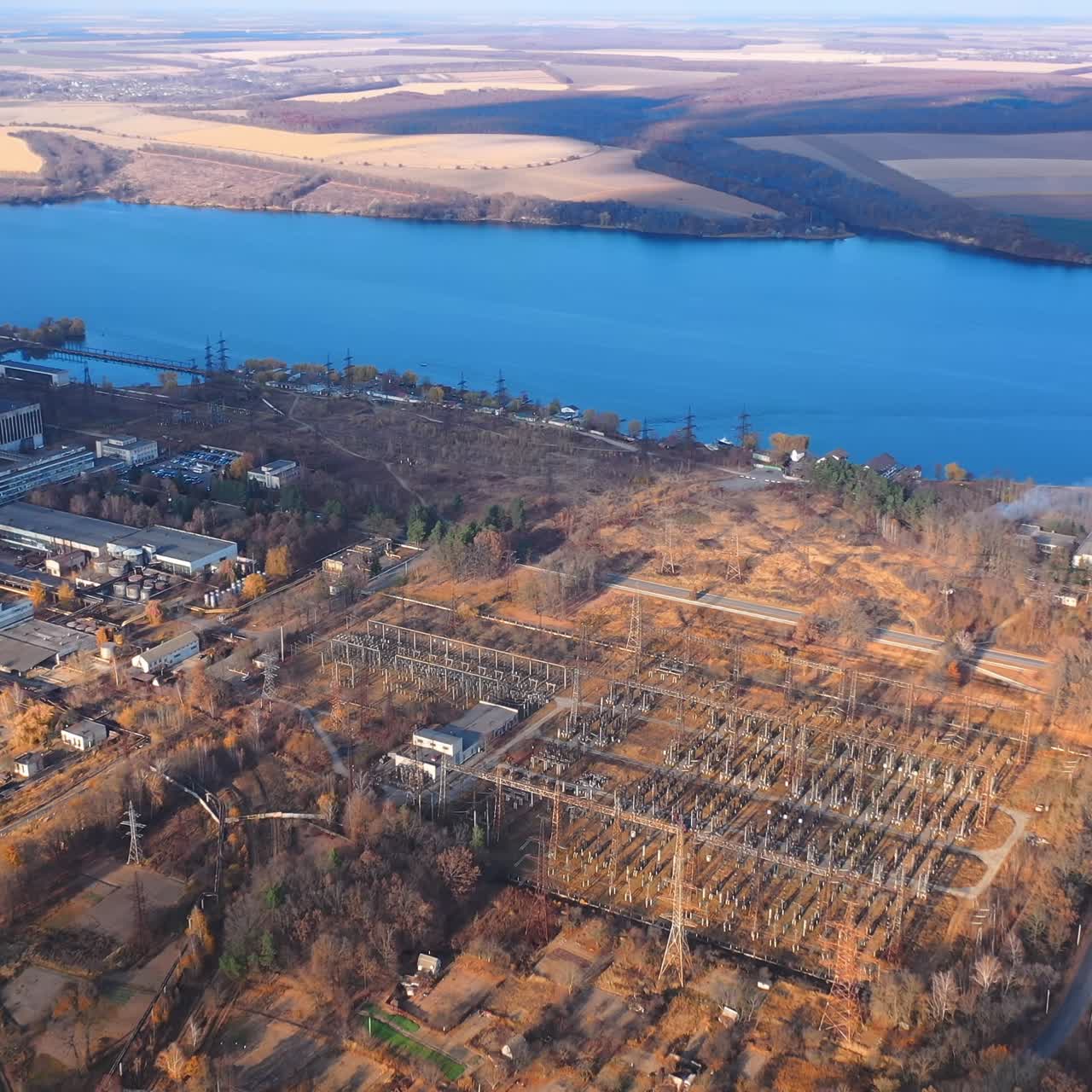 Aerial view of autumn season landscapes. Drone view of tree forest and lake