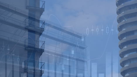 animación del procesamiento de datos financieros sobre el paisaje urbano