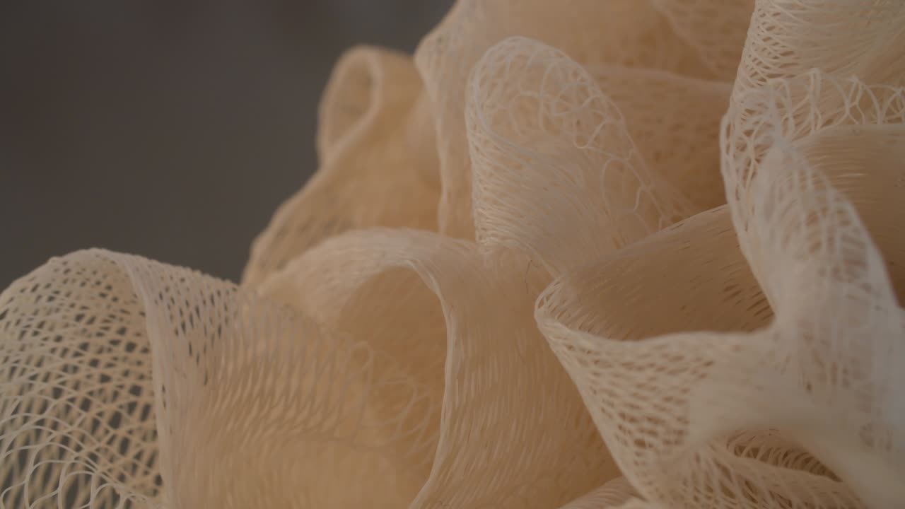 esponja de baño de malla de plástico de primer plano