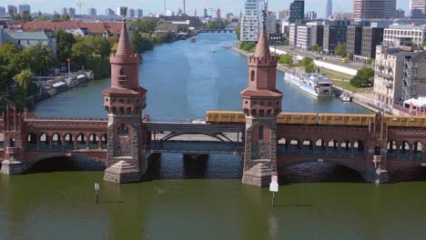 ship subway river bridge summer day east west berlin border germany