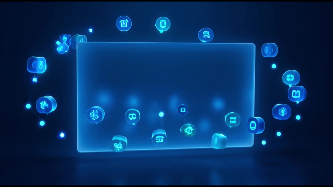 Futuristisk digital skærm med flydende data og ikoner