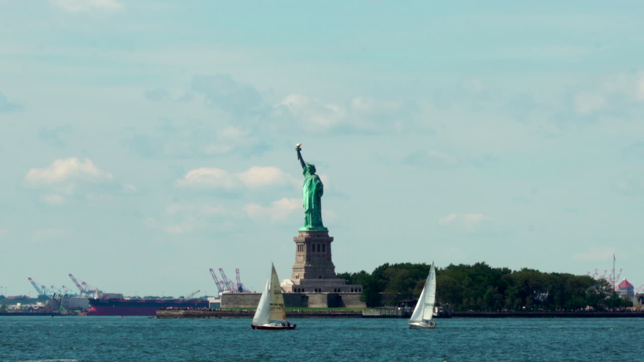 Sail boats liberty statue New York City summer