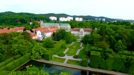 aerial: oliwa public park in sopot, poland