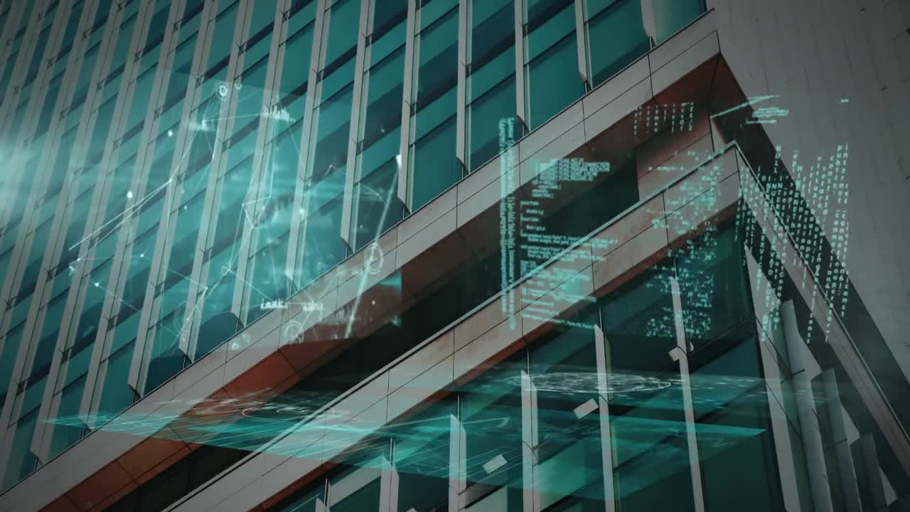 Animation of data processing over cityscape