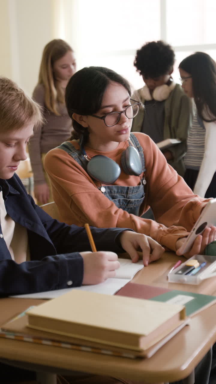 Students collaborating and learning in a classroom