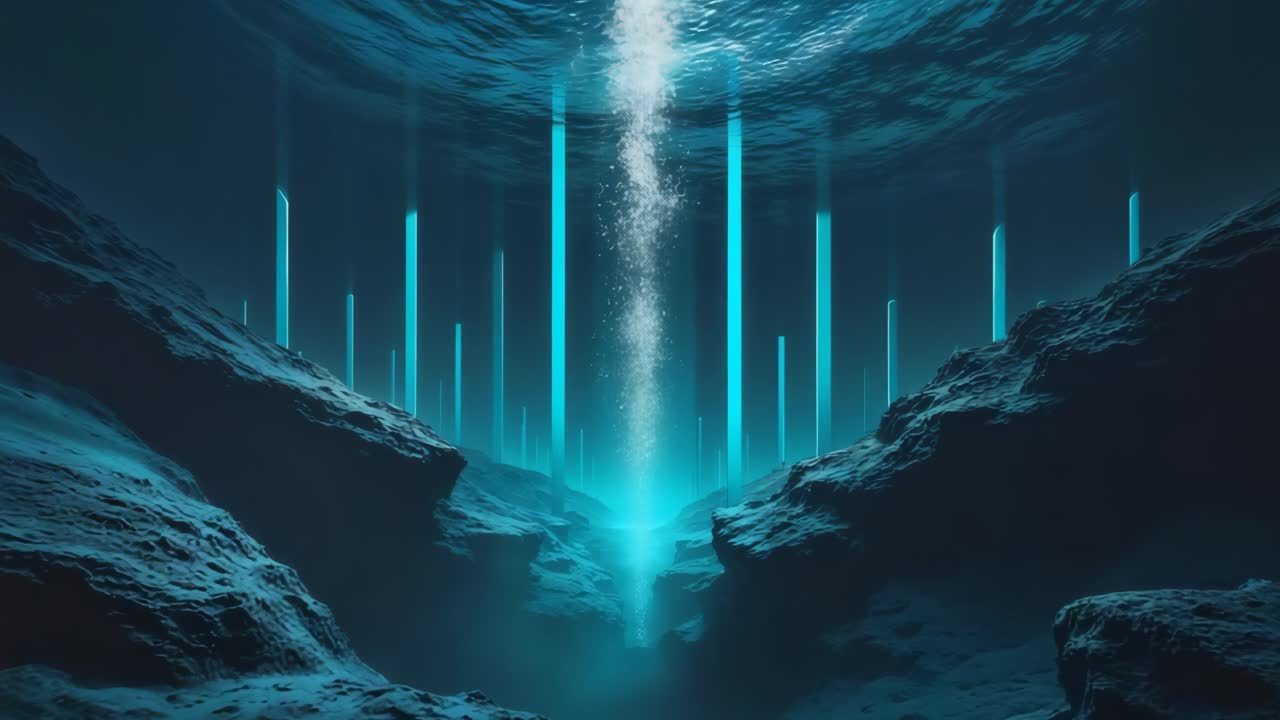 Underwater Canyon with Glowing Light