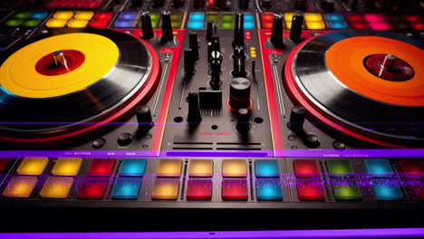 사이버 크 시의 스카이 라인과 dj 튜너 테이블