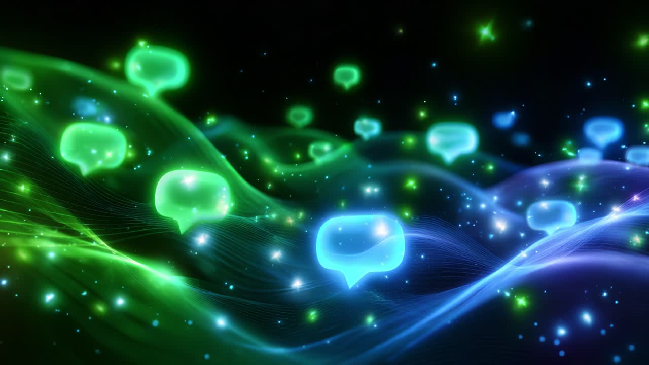 A Captivating Visual Representation of Digital Communication Channels with Luminous Speech Bubbles Floating Across a Vibrant and Dynamic Background of Colors and Light Effects Exemplifying Modern Connectivity