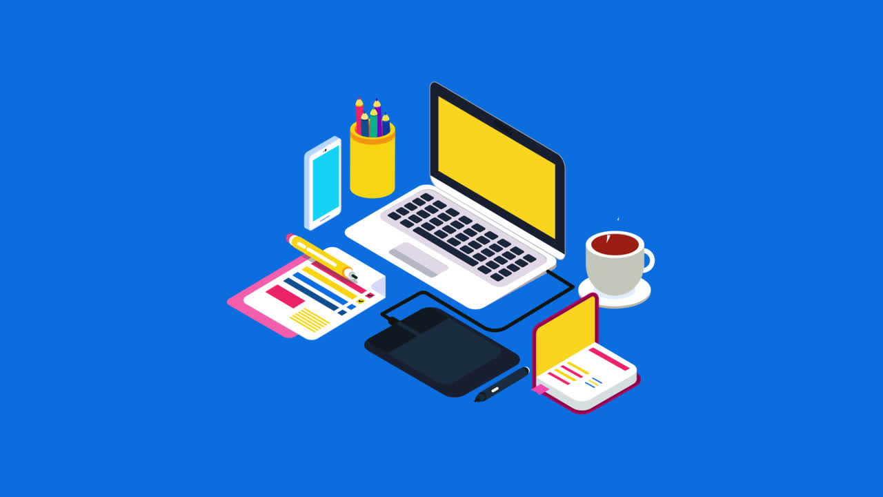 그래픽 디자인 작업 공간 배경의 모션 그래픽