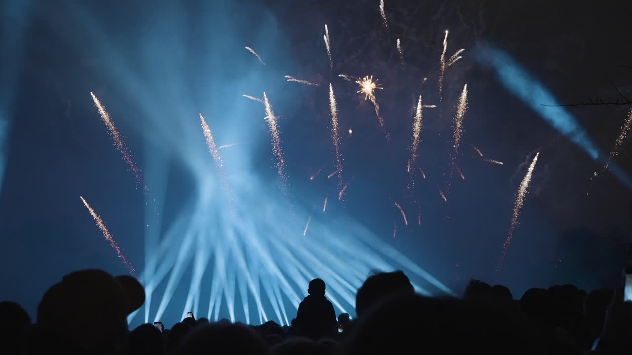 Beautiful silhouettes against a colorful fireworks background
