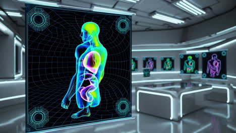 human anatomy visualization in a futuristic medical lab
