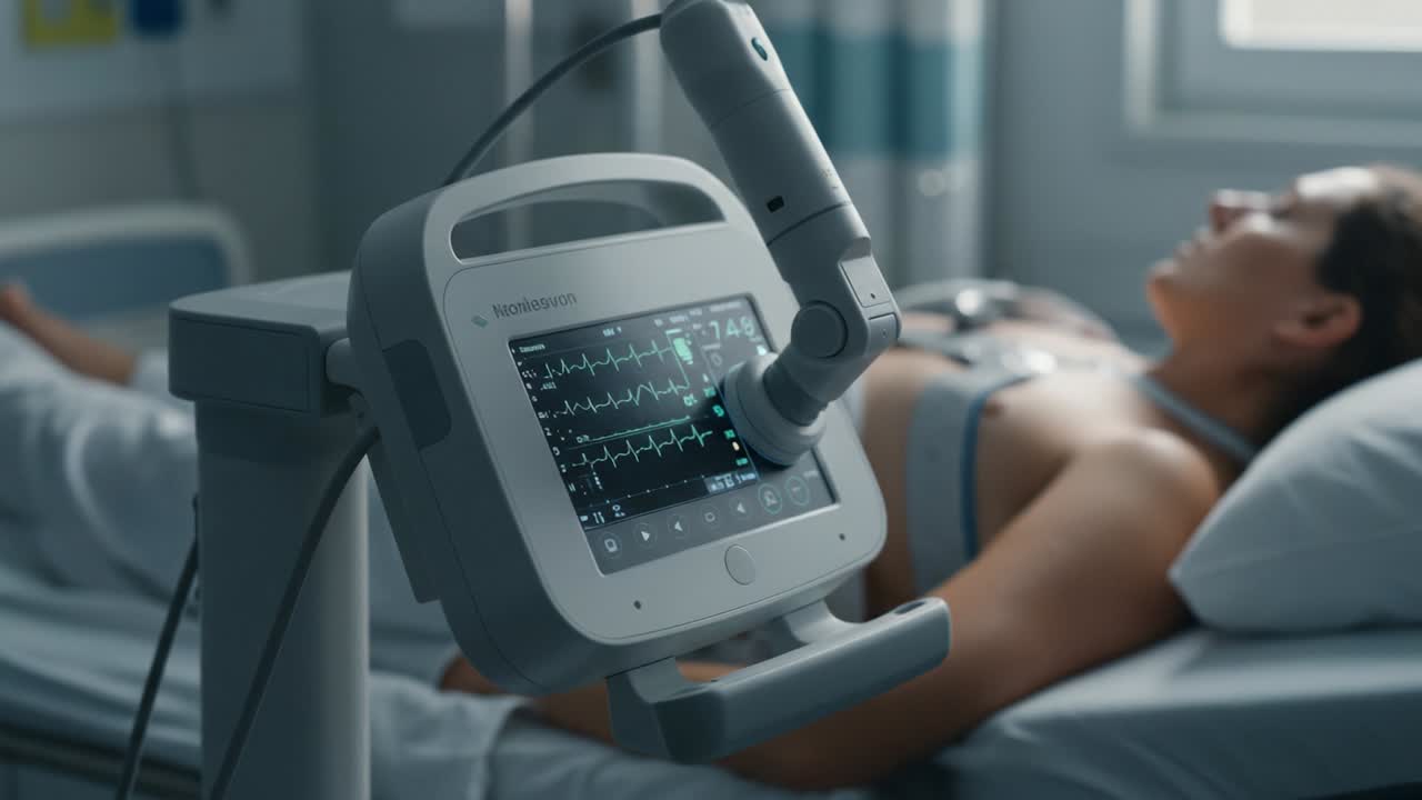 Patient Monitoring in a Medical Environment: Advanced Equipment Tracks Vital Signs While Patient Resting in Bed Under Close Observation