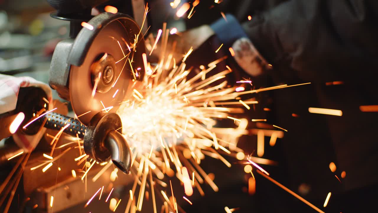 pulido de metal con lijadora en la fábrica de la industria metalúrgica