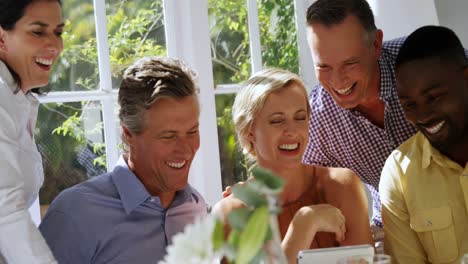friends having fun in restaurant