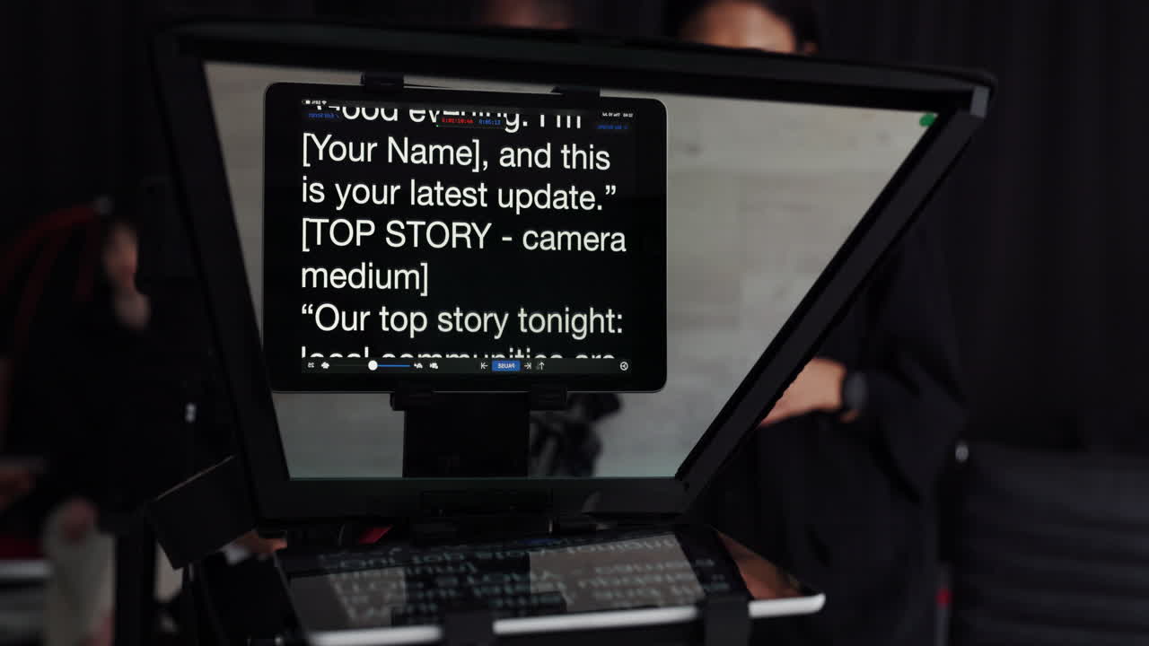 Teleprompter in use for news broadcast