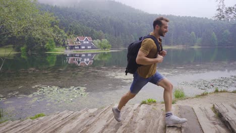 man walking in nature park.