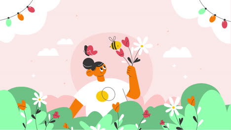 girl with flowers in a garden