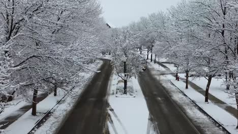 drone video of a road and trees covered in ice and snow