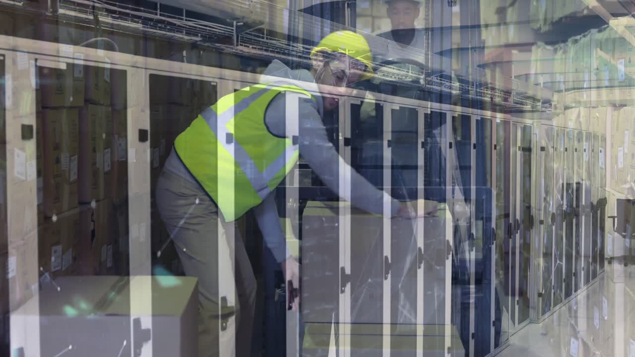 백인 남성 창고 노동자 및 서버에 대한 모양의 애니메이션