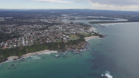 Panoramablick-Auf-Die-Landschaft-Der-Stadt-Port-Macquarie-Und-Des-Hastings-River-In-New-South-Wales,-Australien