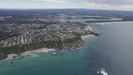 Vista-Panorámica-Del-Paisaje-De-La-Ciudad-De-Port-Macquarie-Y-El-Río-Hastings-En-Nsw,-Australia