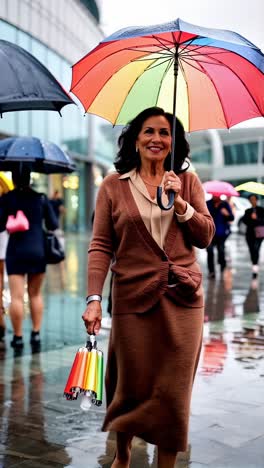 businessperson walking with an umbrella on a rainy day