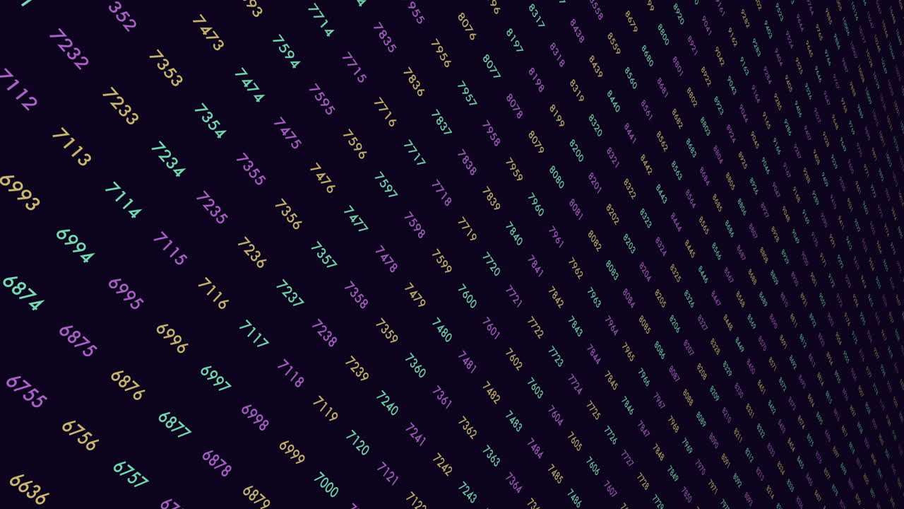 블랙 스페이스에 네온 숫자가 있는 매트릭스 패턴