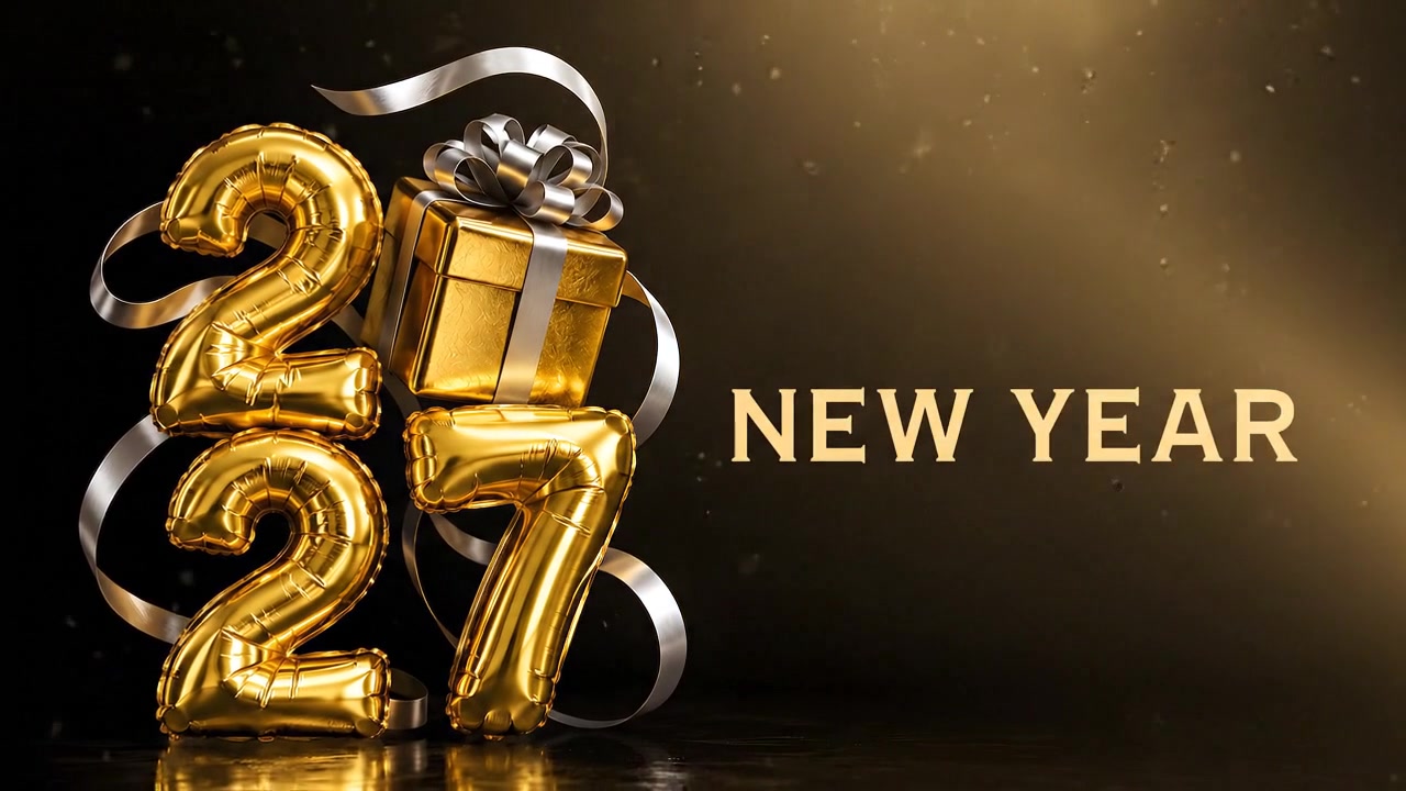 Auguri di Capodanno 2027 dorati con confezione regalo