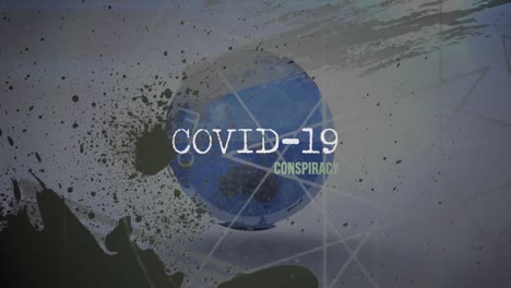 animation of covid 19 conspiracy text over globe