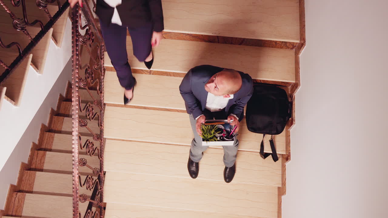 Top view of dismissed man being upset about losing job