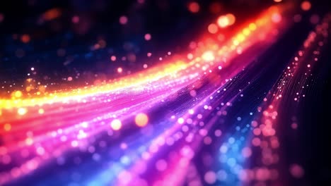 vibrant lights creating colorful waves. swirling colors and glowing dots merge to form an abstract, dynamic composition filled with energy and movement.