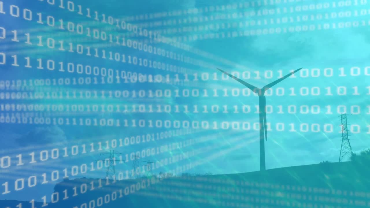 Animation of data processing over wind turbine