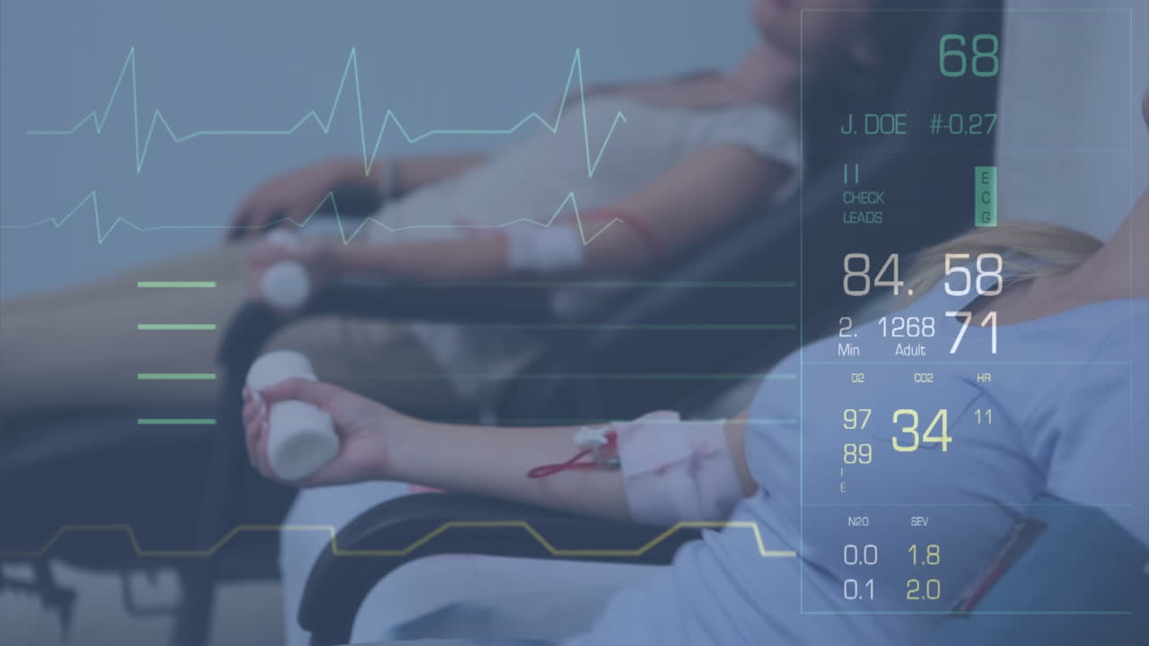 혈액을 기증하는 다양한 사람들을 대상으로 한 의료 데이터 처리의 애니메이션