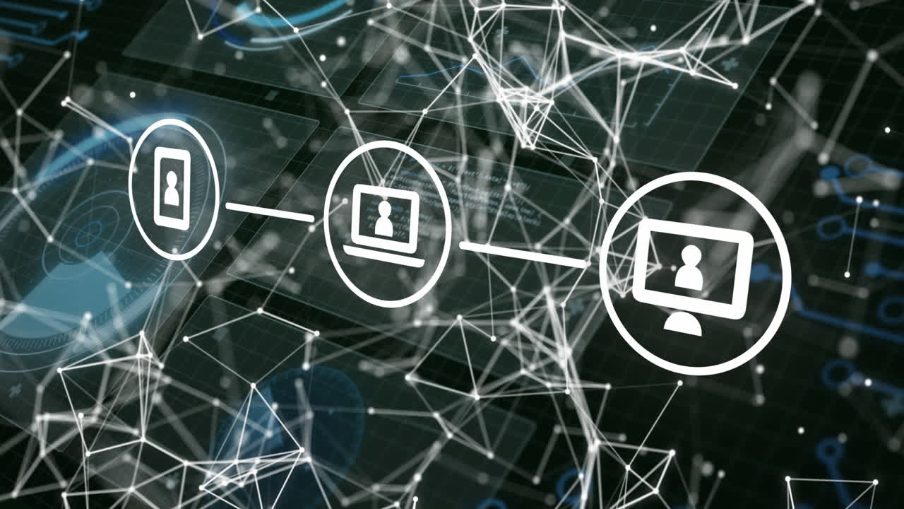 animación de iconos de medios sobre el procesamiento de datos en fondo negro