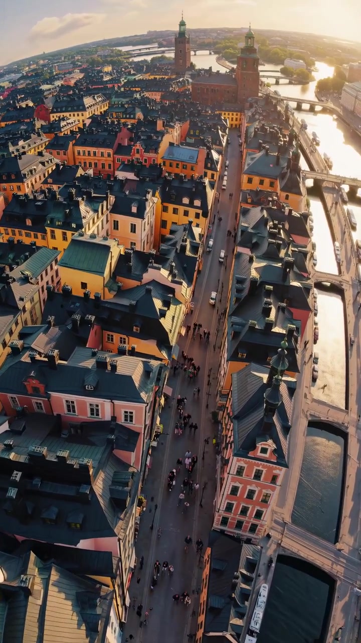 Veduta aerea di Gamla Stan a Stoccolma al tramonto