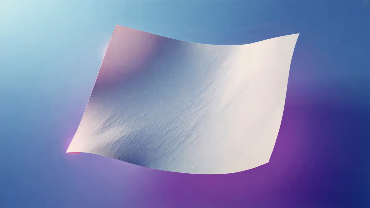 Rotating white ridged sheet reacting to light, rippling against blue-purple, revealing magenta halo