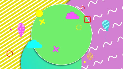 animação de movimento retro hipnótico de círculos amarelos, rosa, verdes e azuis pastel