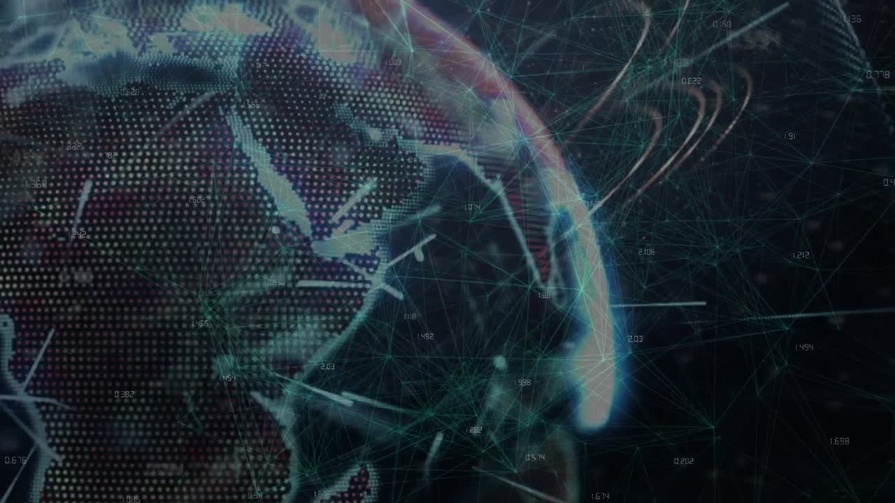 Animation af lysspor over en snurrende globus mod sort baggrund