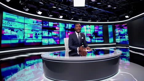 news anchor in modern studio