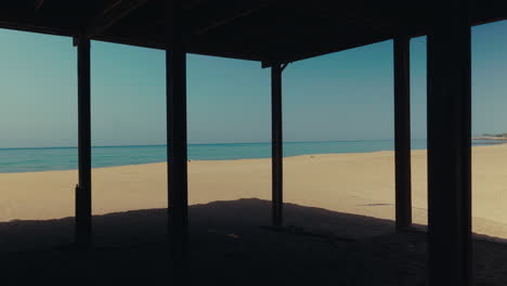 empty wooden beach shelter