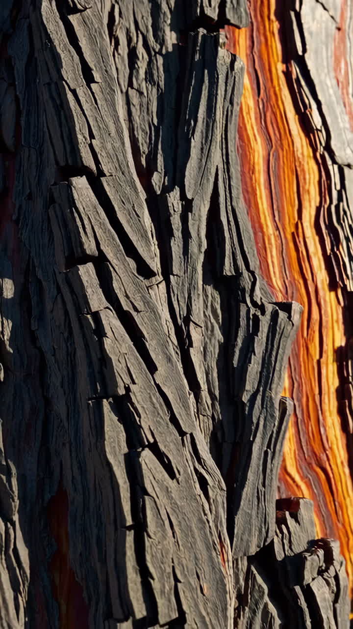Close-up of Tree Bark with Orange and Red Lines