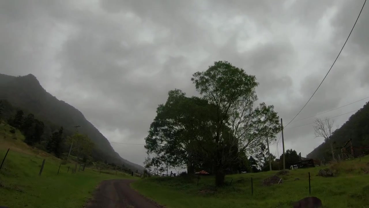 POV Dirigindo ao longo de Christmas Creek, Parque Nacional Lamington Sul, Queensland, Austrália