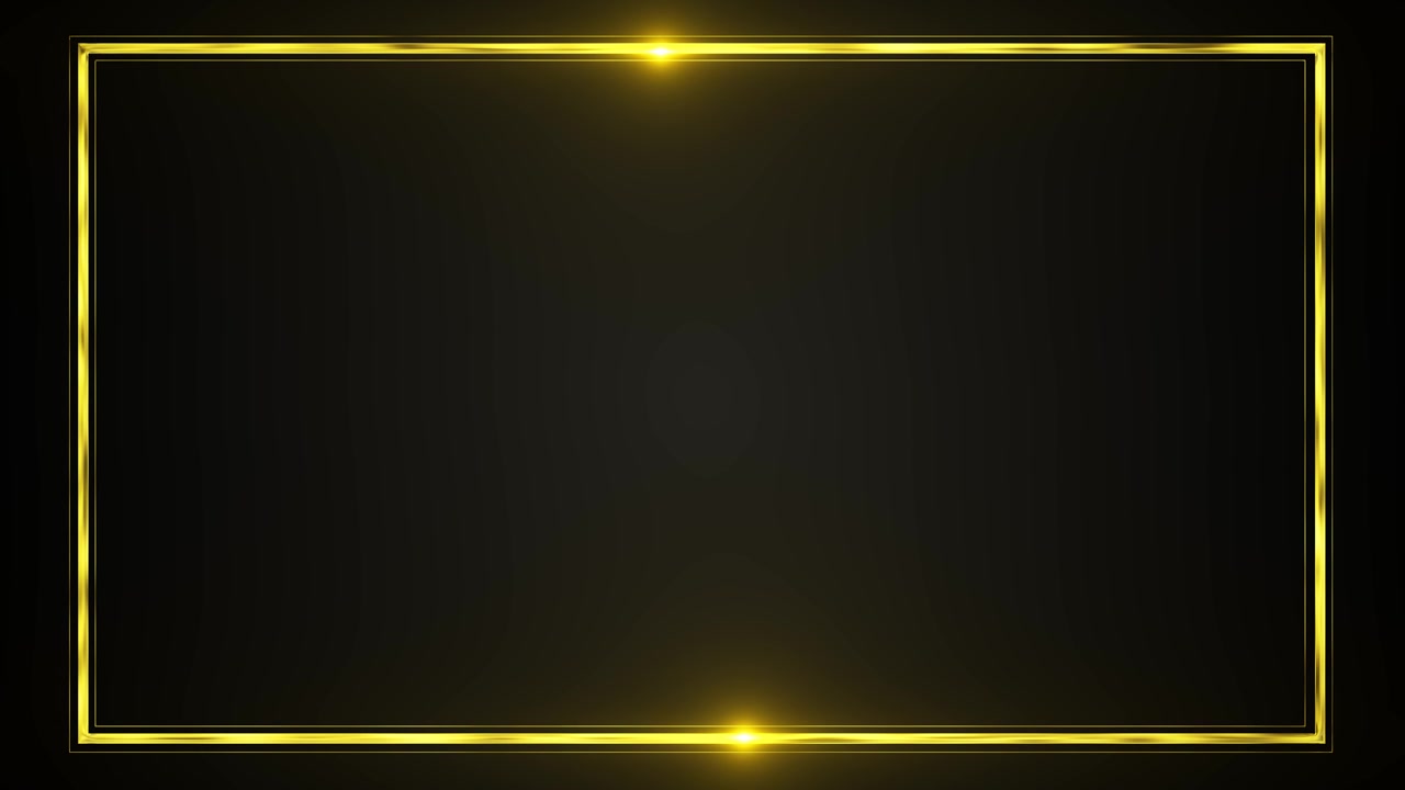 Black luxury background glowing golden rectangle frame clean empty center polished title space award