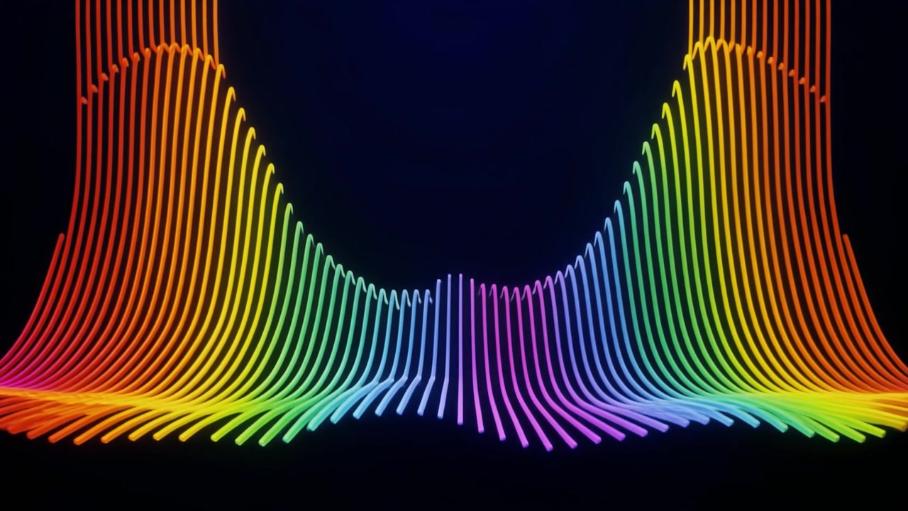Abstract Rainbow Sound Wave Equalizer Pulsing on Black Background